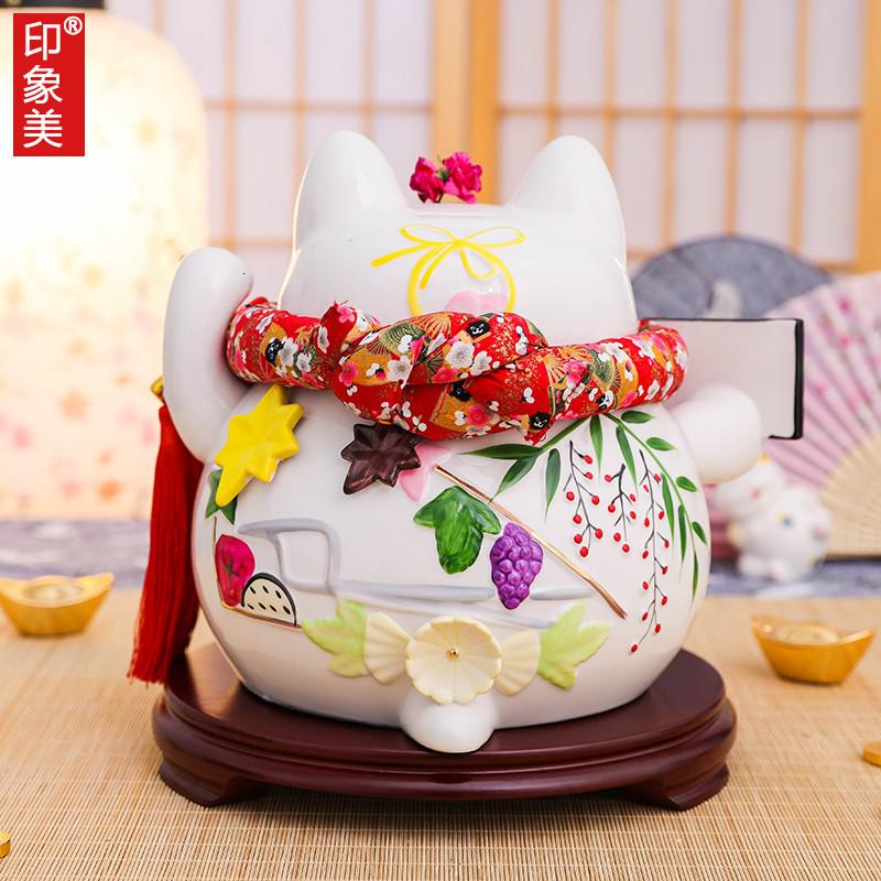猫摆件金色大号陶瓷储蓄罐日本创意店铺开业礼品存钱罐 三维工匠 11寸大花季-棉垫猫高清大图