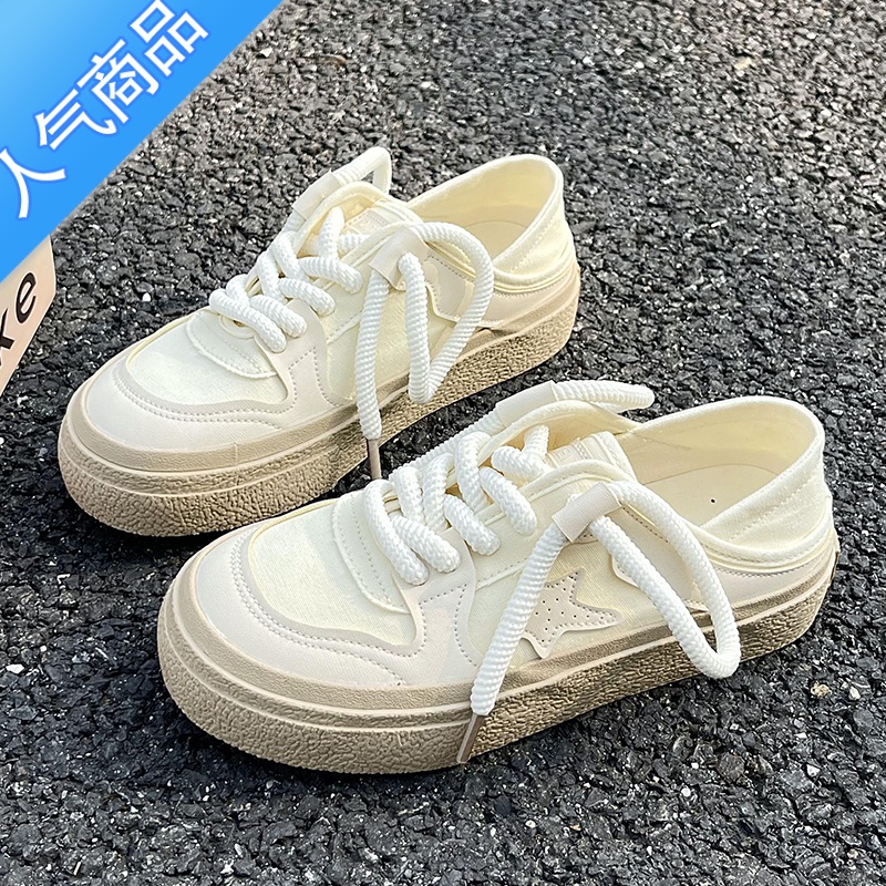 SUNTEK帆布鞋女原创2023夏季新款百搭小白鞋小众设计两穿一脚蹬板鞋高清大图