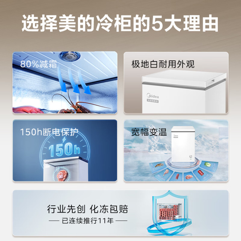 Midea美的200升冷藏冷冻转换冰柜家用囤货小冷柜 一级能效80%减霜 极地白 200L BD/BC-200KMC]高清大图