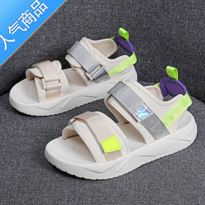 SUNTEK2023新款运动凉鞋女夏季松糕厚底轻便学生百搭魔术贴沙滩鞋子图片