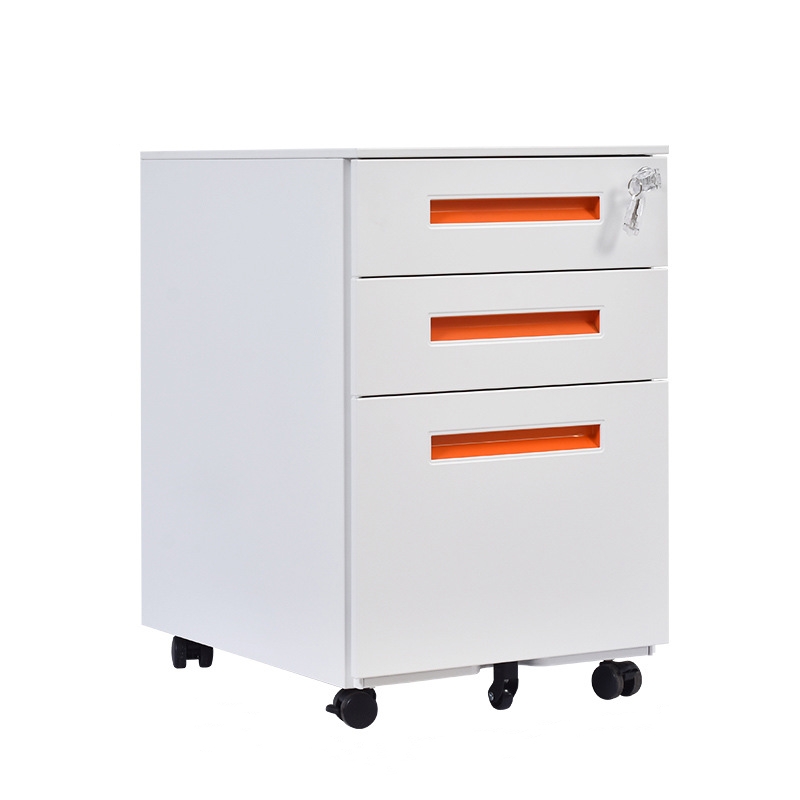 锦北 活动柜矮柜储物柜文件柜资料柜挂劳柜带锁带轮小柜 活力橙拉手