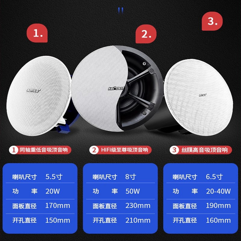 先科(SAST)吸顶式2.0家庭影院音响套装电视机家用客厅吊顶音箱3d环绕立体声嵌入式重低音功放套装蓝牙KTV高清大图