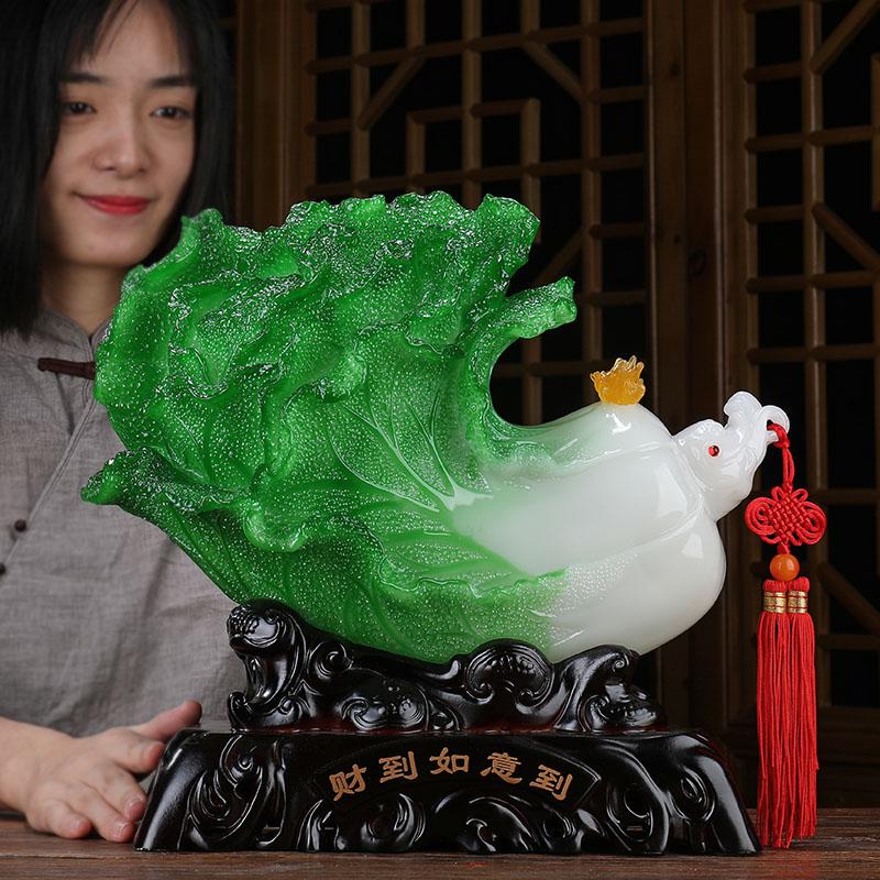 美帮汇白菜摆件家居饰品客厅电视柜翡翠玉白搬家乔迁新居礼品高清大图