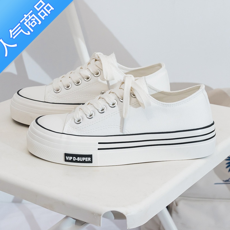 SUNTEK香港潮牌夏季网面超火帆布鞋女夏款厚底板鞋布鞋球鞋配裙子小白鞋高清大图