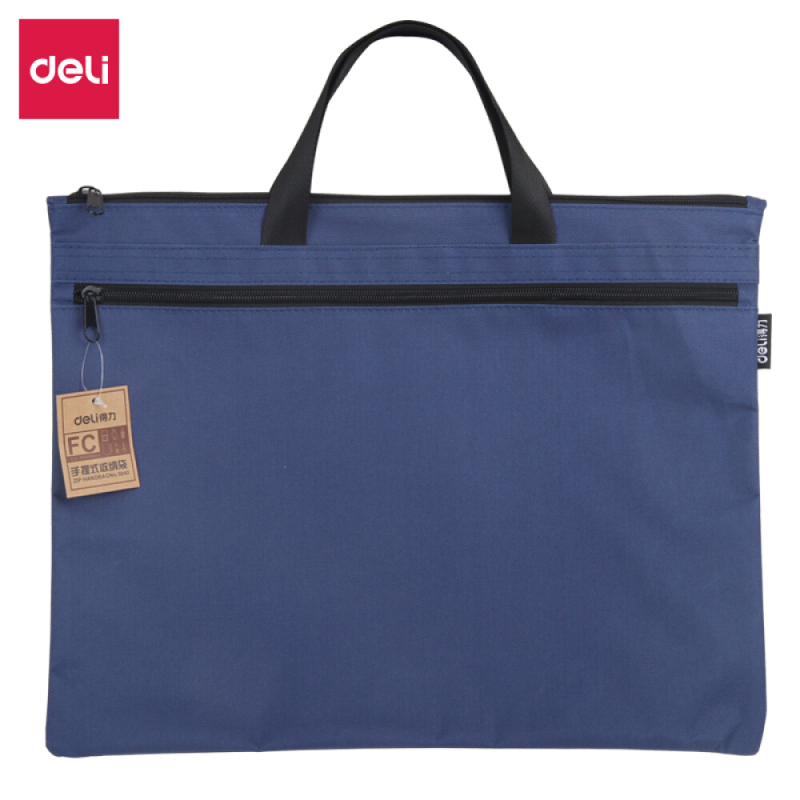 得力(deli)双层事务包拉链袋 手提商务会议包 39*30.5cm 蓝色5840