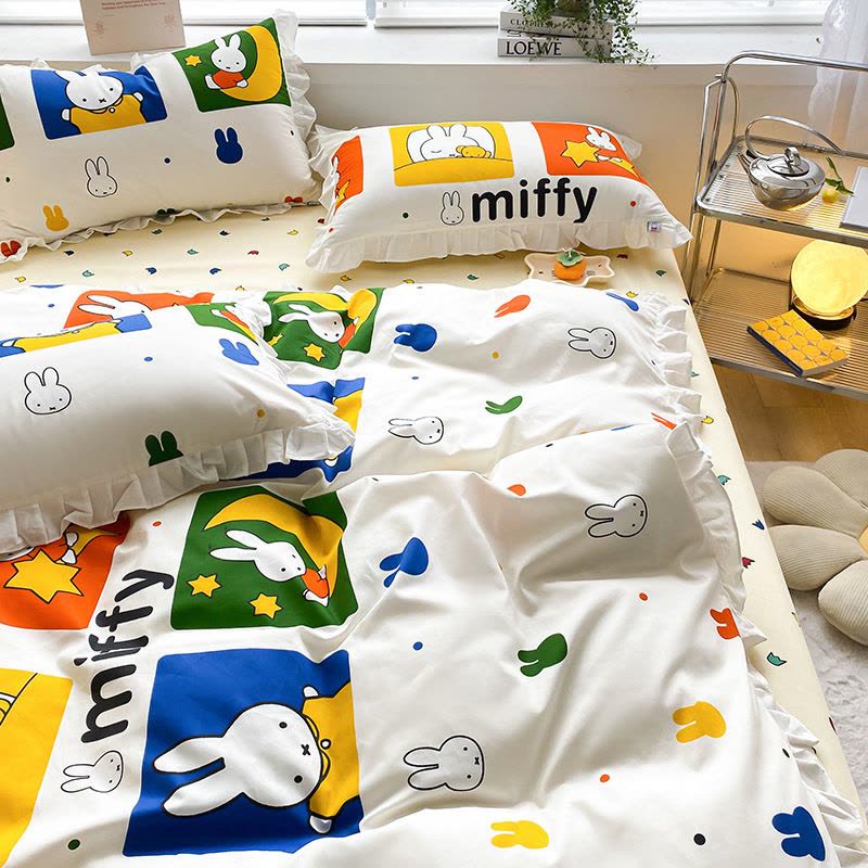米菲兔四件套卡通花边被套2023春季全棉床单被罩床上三件套图片