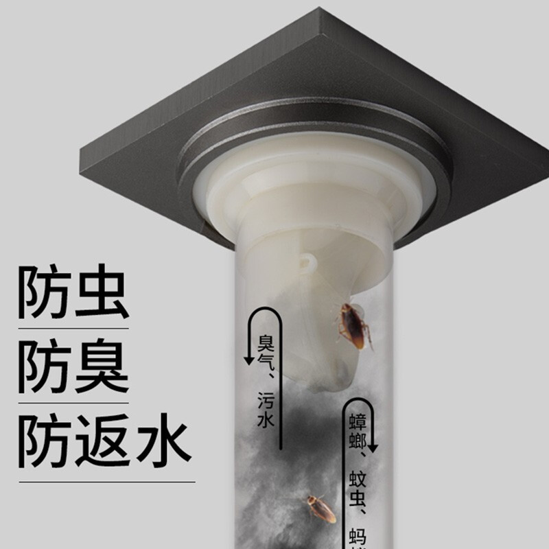 潜水艇全铜地漏防臭枪灰色洗衣机卫生间隐藏式加长方形淋浴地漏防堵塞