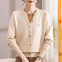 妈妈装针织衫上衣女40-50-60岁中老年人假两件衣服中年女装春秋款 3XL(建议120斤-135斤） 针织米色