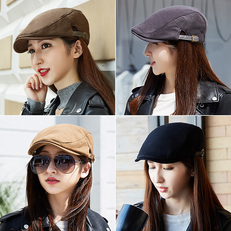 尼曼鸭舌帽女韩版潮百搭时尚英伦复古画家帽显脸小前进帽黑色贝雷帽子
