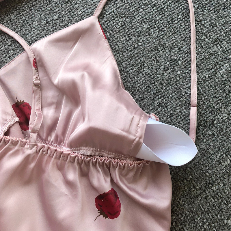 冰丝睡衣五件套装莓女夏性感带睡裙带胸垫睡袍家居服可外穿秋粉色