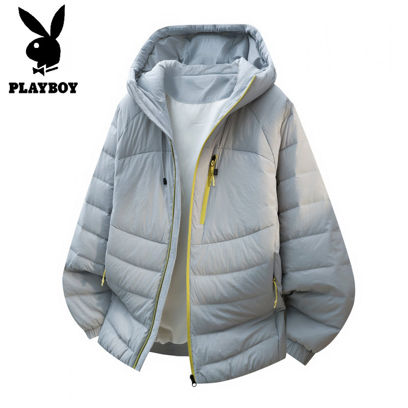 花花公子新款90羽绒有质检连帽排骨羽绒服撞色男式厚外套高清大图
