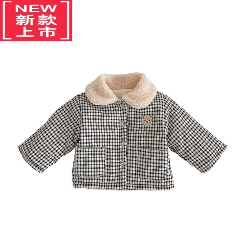 可莉允韩版格子婴儿冬季外套棉衣男女宝宝夹棉保暖棉袄加绒加厚儿童棉服图片