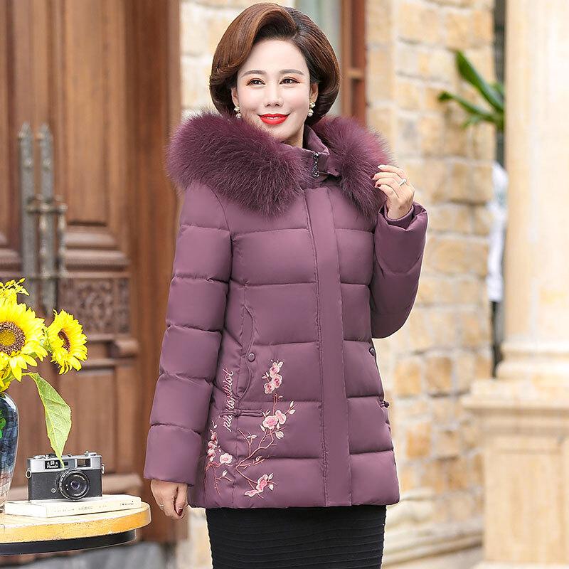 迪鲁奥（DILUAO)羽绒服妈妈秋冬装外套中年2021新款中老年人女短款50岁_318 2XL(建议105-120斤穿) 02款-紫色
