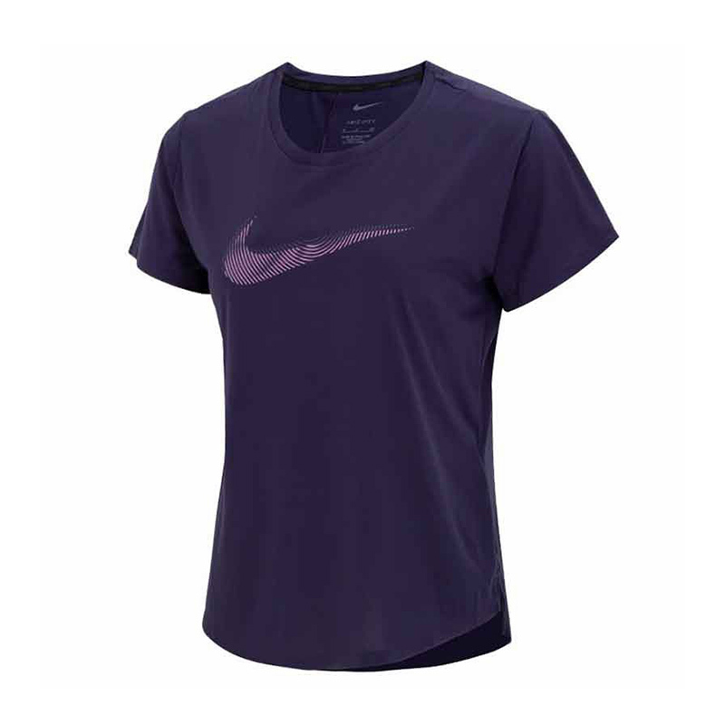Nike Logo印花健身训练短袖健身衣 女款 深蓝色 FB4697-555