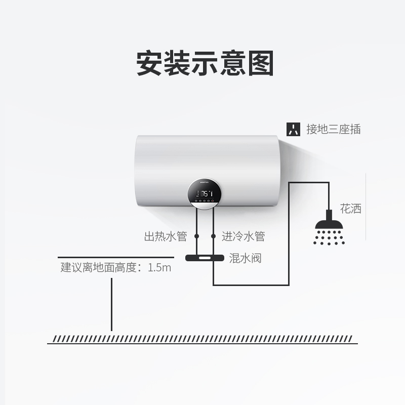 USATON/阿诗丹顿家用电热水器储水式即热电热水器80L大容量2000W一级能效节能省电电热水器KC67-N80D20高清大图