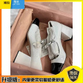 聚范皮版~miu家法式高跟鞋女2024年新款复古银色粗跟玛丽珍单0 米白色.升级版90%客户选择 38
