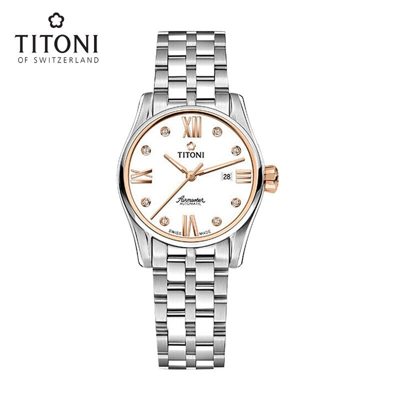 titoni瑞士梅花表女表空中霸王系列自动机械手表罗马表23908srg616