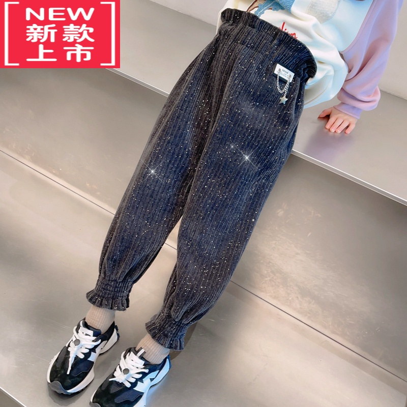 可莉允女童加绒裤子秋冬2022新款女孩洋气花苞裤冬季儿童保暖加厚休闲裤保暖裤