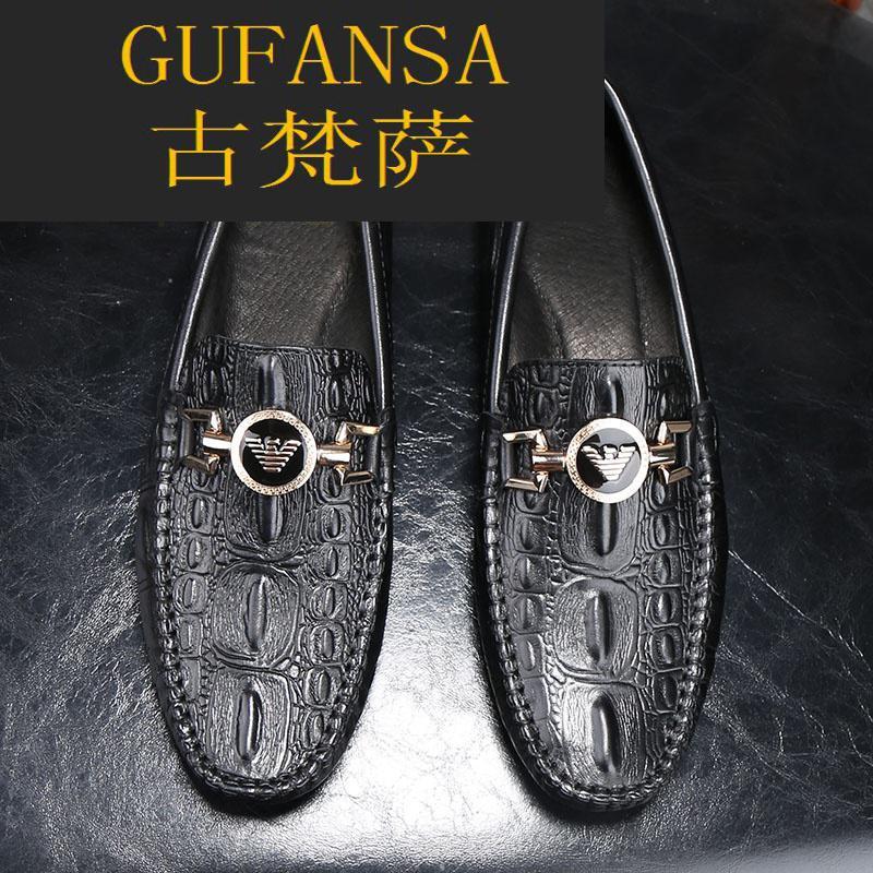 GUFANSA法国奢侈品牌 欧洲上流名士高端品牌2022夏季潮牌鳄鱼皮纹豆豆鞋男士时尚套脚懒人鞋潮流乐福鞋男鞋子