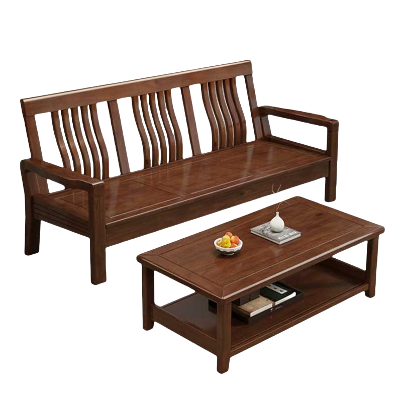 铭思达实木沙发组合三人位+茶几套高清大图