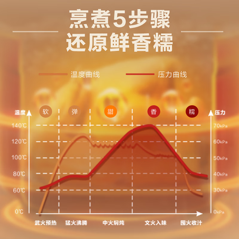 荣事达(Royalstar)YDG50-100A210 电脑版电压力锅 900W(单位:个)金色高清大图