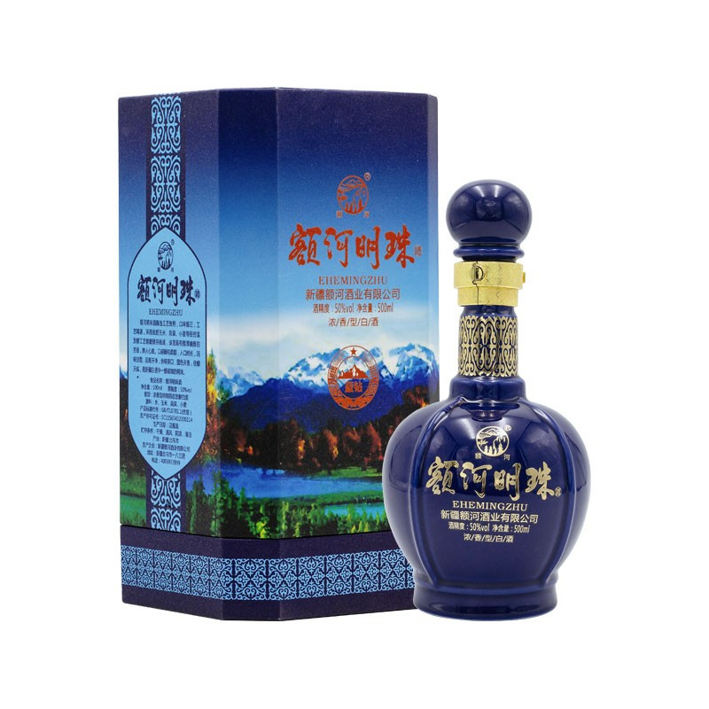 新疆额河蓝钻明珠纯粮食白酒国产固态发酵高粱浓香型整箱送礼高档 额河明珠42度500ml*1