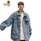 YANXU美式高街扎染水洗牛仔衣外套男欧美hiphop夹克潮牌感秋装
