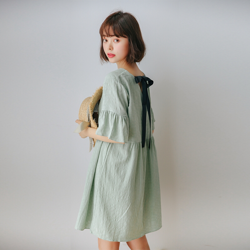连衣裙2018新款褶皱奶油裙子文艺小清新初恋裙学生仙女娃娃裙女夏