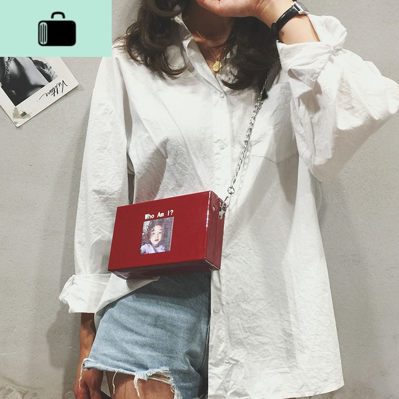 ins超火小方包女2019新款潮盒子小包包韩版百搭斜挎包chic链条包NEW LAKE 酒红色女斜挎包