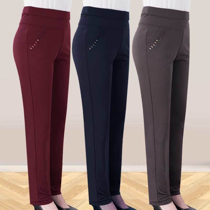 中老年女裤春秋季妈妈裤子女士休闲长裤直筒高腰弹力冬季加绒女裤