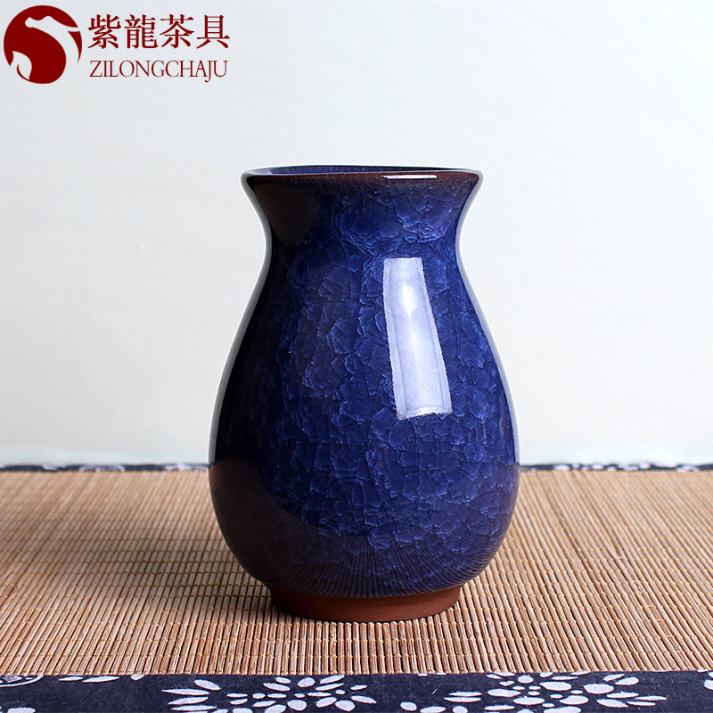 景德镇手绘花插水养陶瓷花瓶瓷器小花瓶手绘花盆茶具饰品茶道摆件 三维工匠 冰裂宝石蓝茶道瓶子