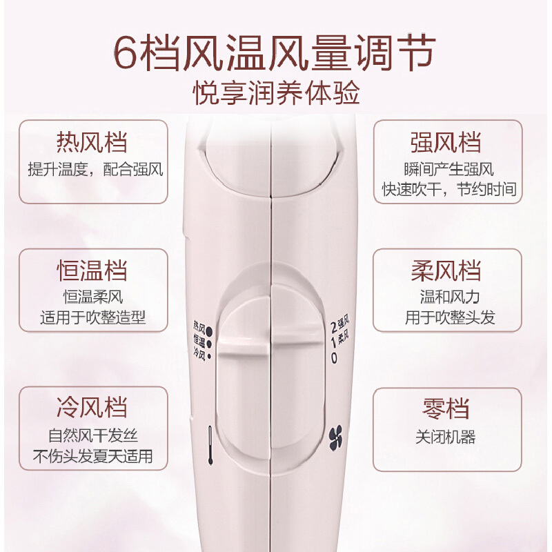 松下(Panasonic)电吹风 EH-NE61 吹风机家用 吹风筒 恒温护发 冷热双出风 可折叠 负离子 网红款