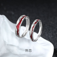 热恋s999足银戒指轻奢小众设计情侣对戒开口纯银不规则手饰品批发 女款