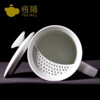 恒福(TEA MiLL)茶具 杯子 陶瓷上善若水自在杯 办公室彩绘马克杯个人杯 隔茶隔热冲洗方便杯盖可悬挂杯壁 否