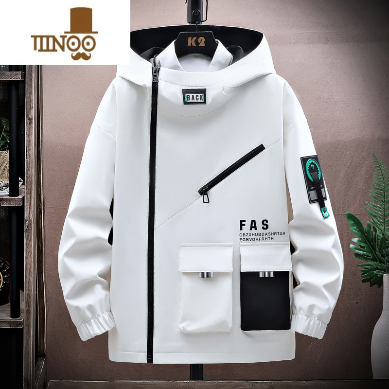 YANXU工装外套男潮流美式侧拉链上衣服连帽夹克青少年机能冲锋衣高清大图