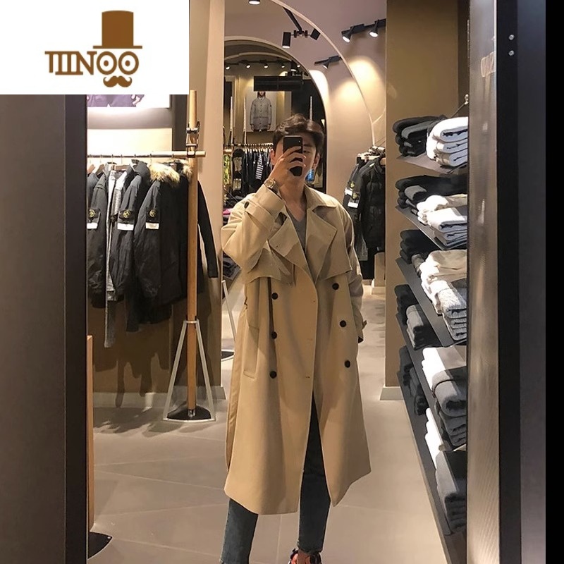 YANXU肯辛顿风衣男中长款巴尔马肯教父外套痞帅马嘉同款文职大衣高清大图