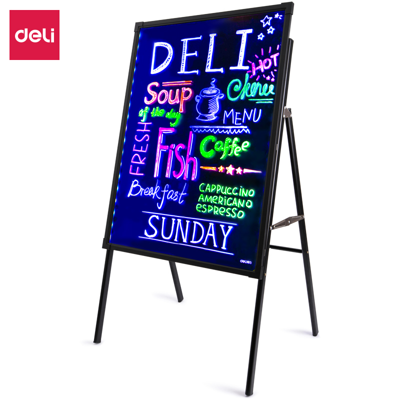 得力(deli)8733支架电子荧光板 50*70cm黑板白板 LED灯手写广告牌指示板 荧光板 展示架