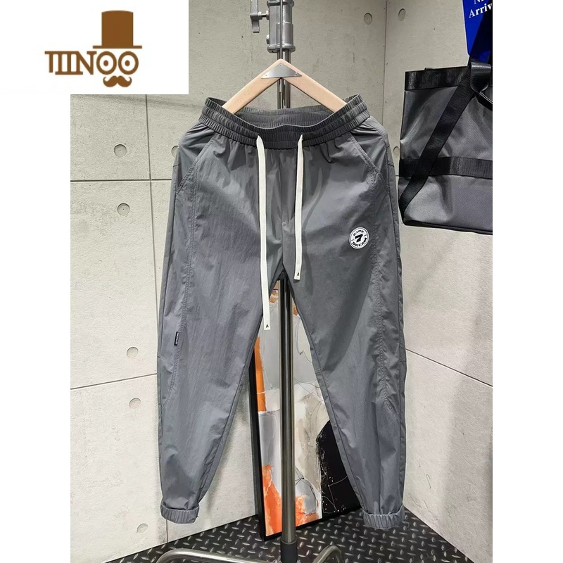 YANXU潮牌男士薄款速干裤时尚休闲裤子夏款九分束脚运动裤百搭小脚裤男高清大图