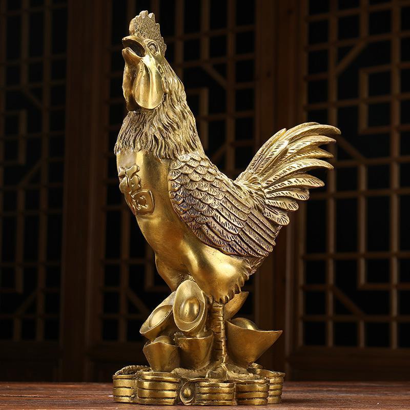 铜鸡摆件 铜公鸡风水摆设纯铜元宝金鸡客厅装饰工艺摆件_425_587_436