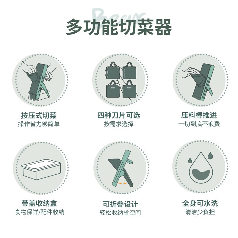 小熊(Bear)多功能切菜器切片机家居厨具可折叠土豆胡萝卜切丝器带收纳保鲜盒 按压式切菜 CX-D0024高清大图