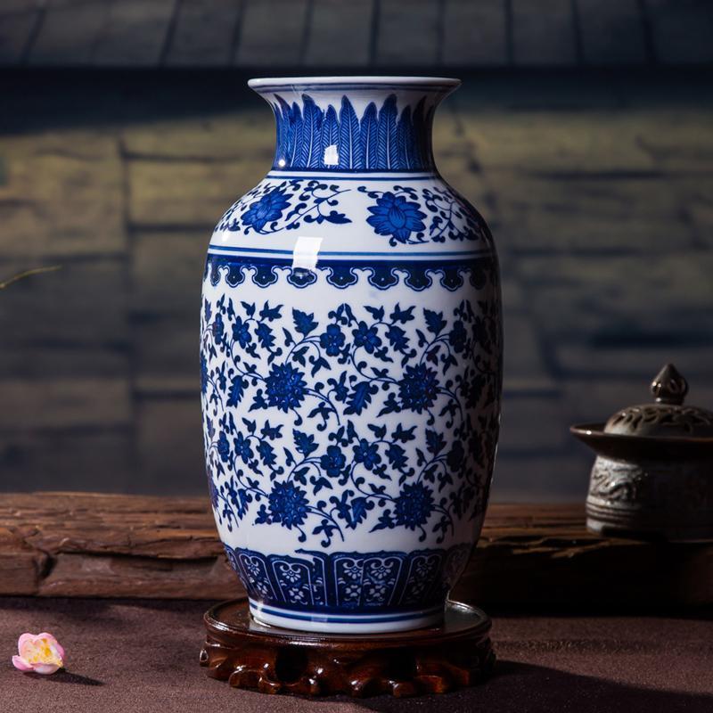 景德镇陶瓷器家居装饰品中式小花瓶仿古青花瓷架陶瓷器