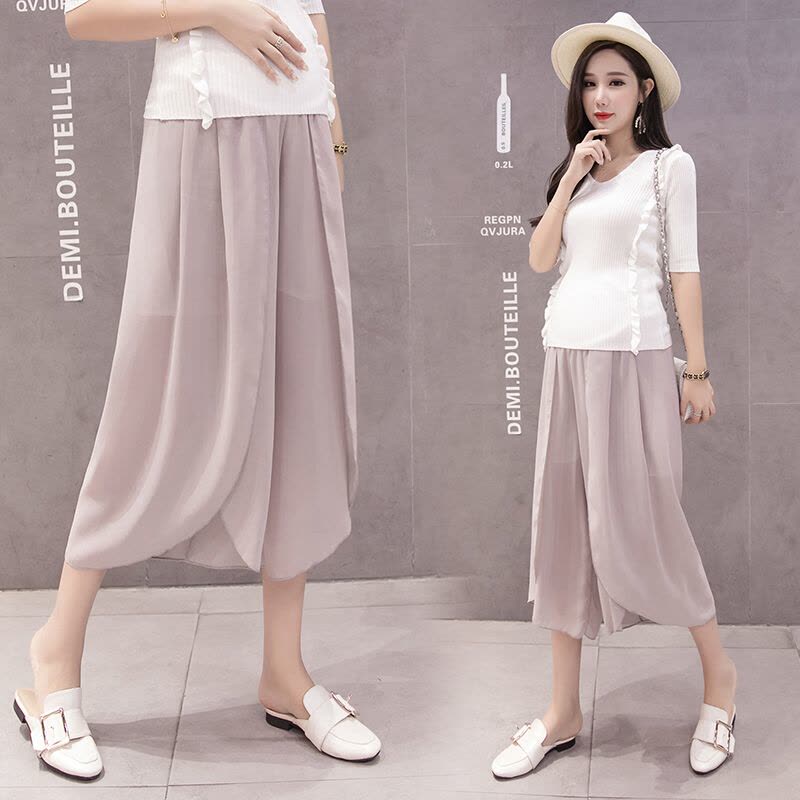 迪鲁奥(DILUAO)孕妇裤子夏薄款雪纺开叉托腹裙裤夏季宽松休闲阔腿九分裤怀孕裤夏图片