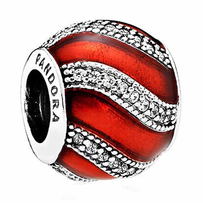 潘多拉(pandora)魅力时尚镶嵌圆形红色丝带球串珠 奢华贵族925银手链