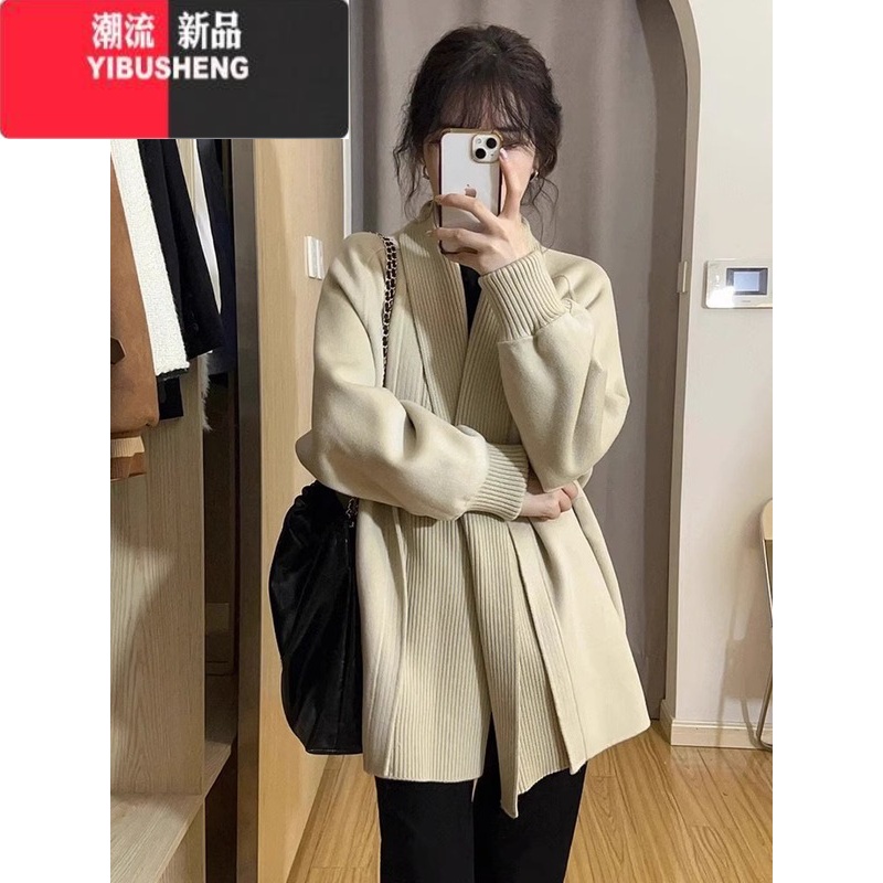 YIBUSHENG港味复古chic毛衣外套女季2023新款秋装日系慵懒复古针织开衫 杏色 S