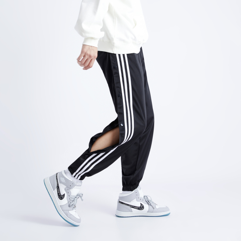 黑色全开扣篮球排扣裤束脚宽松出场训练裤子长裤运动纽扣裤春秋男