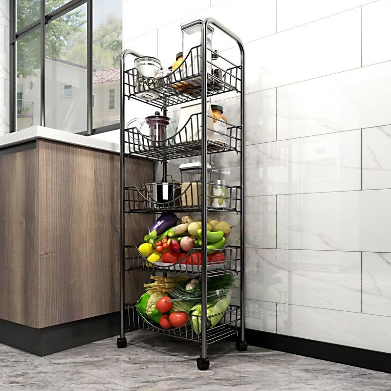 多层菜架多功能水果蔬菜收纳架厨房落地收纳筐储物小推车置物架子