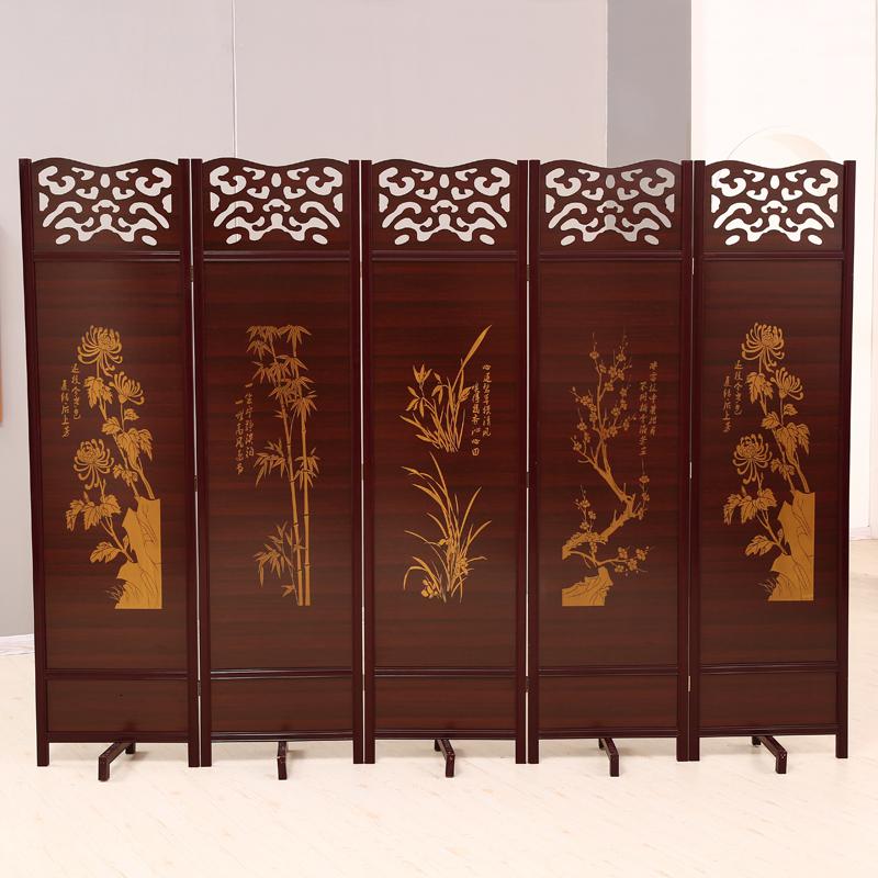 BONJEAN实木仿古屏风隔断现代中式移动折屏客厅餐厅玄关酒店双面折叠屏风高清大图
