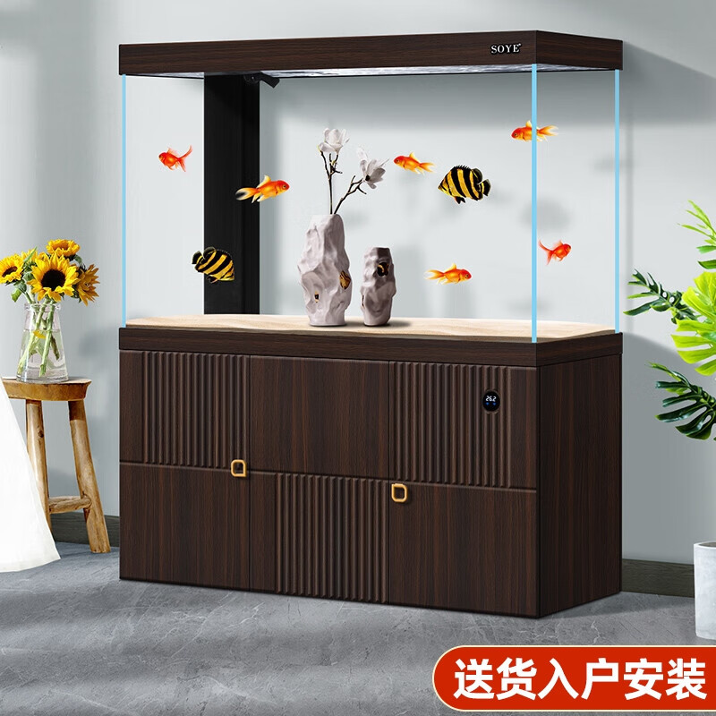 鱼缸水族箱客厅大型生态底滤智能落地玻璃家用轻奢懒人隔断