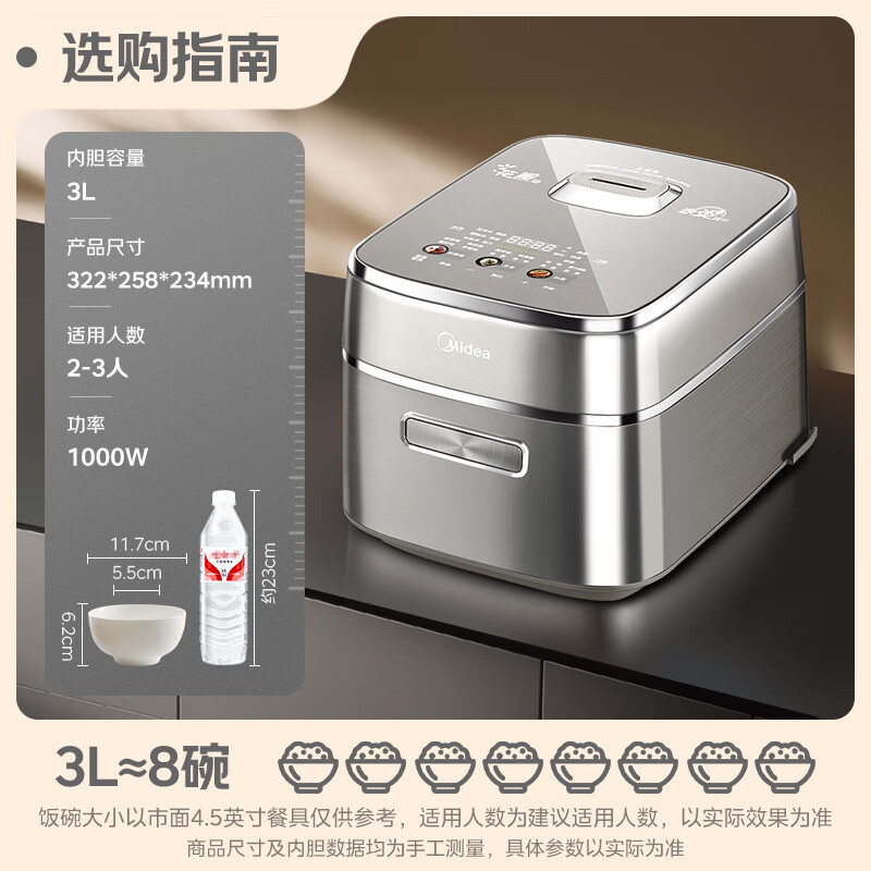 美的(Midea)花瓣IH压力电饭煲赤炎臻萃3L电饭锅家用2-3人微压米饭锅上下双热源电磁加热钛釜系列 MB-G3高清大图