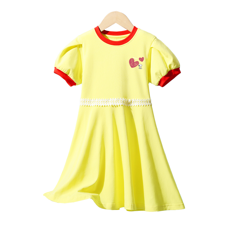 (snoopy)女童裙子夏季儿童短袖连衣裙新款小女孩韩版泡泡袖公主裙子